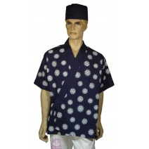 A272 日式廚師服-藍底日本菊 2L