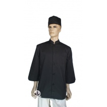 A156黑色中山領單排扣長袖廚師服  L