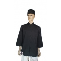 A156黑色中山領單排扣長袖廚師服  M