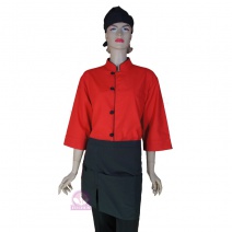 【訂製品】Z168中山紅滾黑邊單排 七分袖(布襟釦) M