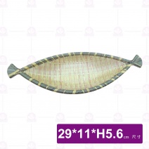 【HS】JR1212 12吋陶面藤編船型盤(綠藤)(10入/盒)