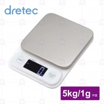【日本dretec】特莉不鏽鋼大螢幕夜光電子秤(白)-5kg/1